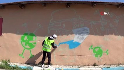Balıkesir'de grafiti ile 'evde kal' mesajı