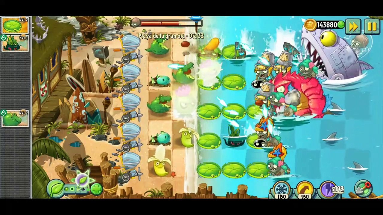 PvZ 2 La Playa de la Gran Ola- Dia 32 - contra el ZOMBOT SUBTIBUROTRONICO - DOCTOR ZOMBIE