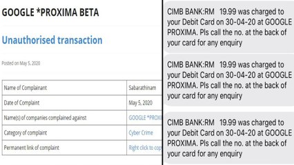 Money Cut The Name of GOOGLE PROXIMA BETA  Unauthorized Transactions On Credit Cards