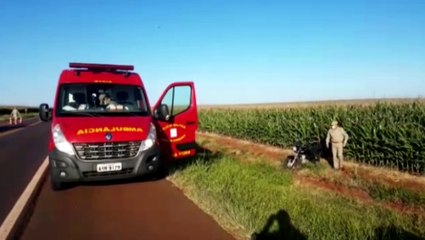 Jovem cai de moto é socorrido pelos Bombeiros na BR-163