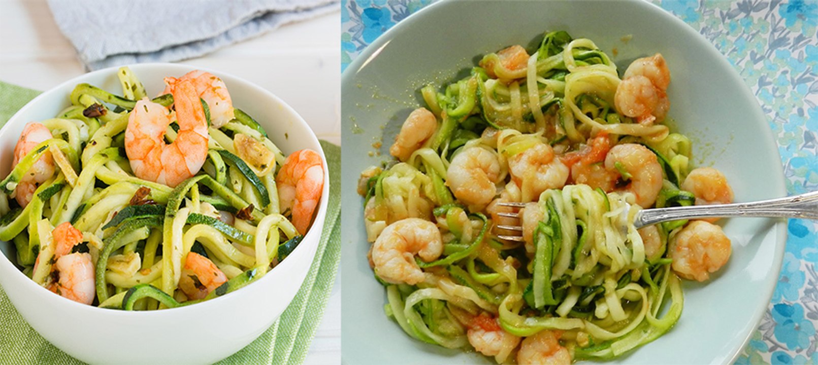 Espaguetis de calabacín con gambas al ajillo