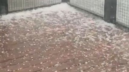 Hail is coming down so fast it's hard to see
