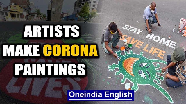 Surat: Artists make corona paintings at residential areas to create awareness on Covid-19 |Oneindia