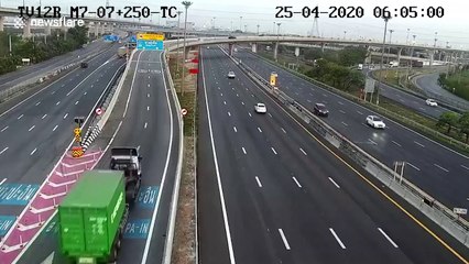 Shocking moment truck topples off overpass killing driver in Thailand