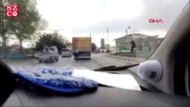 Bisiklet sürücünün tehlikeli yolculuğu kamerada
