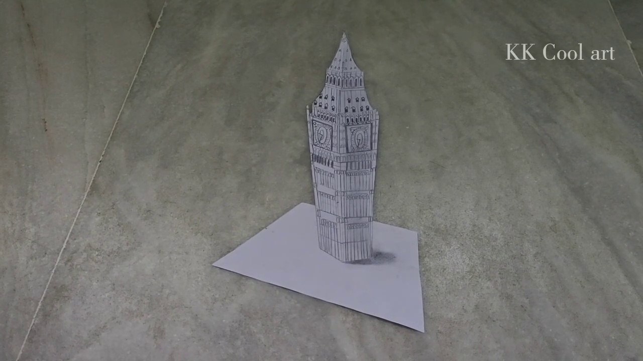 How to draw a 3D Big Ben / Step by Step for Beginners