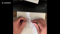 Ambidextrous London artist draws incredible alien figure using both hands