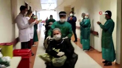 Koronavirüsü yenen 75 yaş üstü 3 hasta alkışlarla taburcu oldu