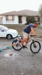 Son on Scooter Collides with Wheel