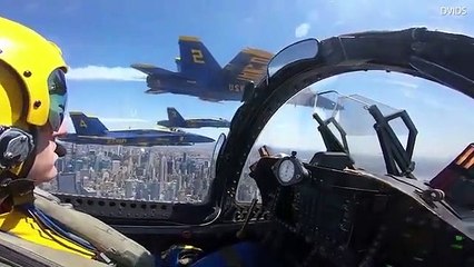 Stunning 360 degree cockpit view as US Navy Blue Angels _ Thunderbirds fly over NYC