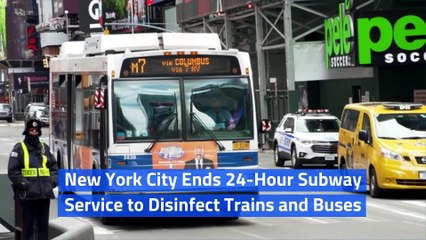 Télécharger la video: New York City Ends 24-Hour Subway Service to Disinfect Trains and Buses