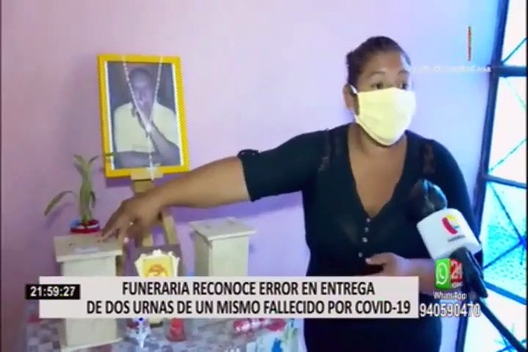 Funeraria reconoce error en entrega de dos urnas de un mismo fallecido por Covid-19