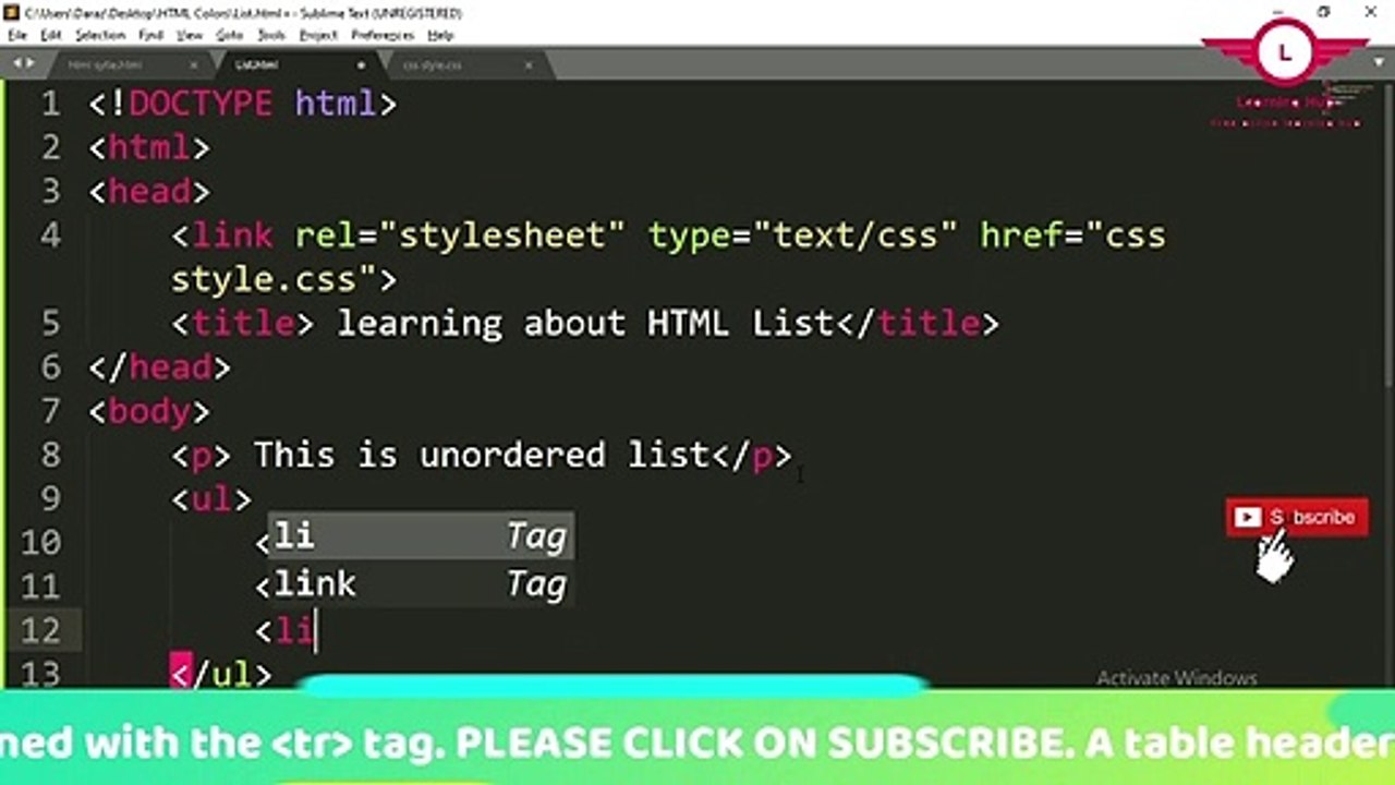 HTML5 List- Unordered List- Ordered List- Navigation menu- Horizontal List - Part # 12 in urdu