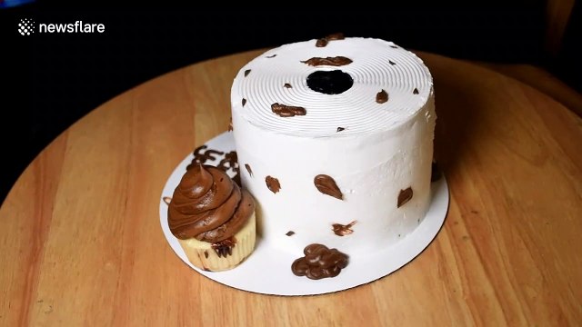 Disgusting toilet paper cake smeared with chocolate is perfect coronavirus consummable