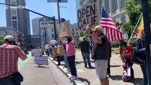 Small number of protesters rally against stay-at-home order in San Francisco