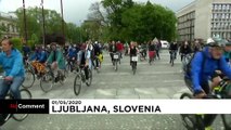 Fahrrad-Protest gegen die Regierung in Slowenien: 