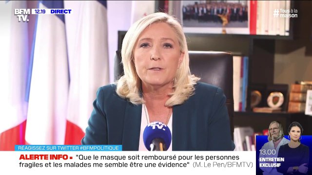 Marine Le Pen considère que voter une loi d'urgence sanitaire pour deux mois, c'est trop (...) il faut que ça dure un mois ou 3 semaines