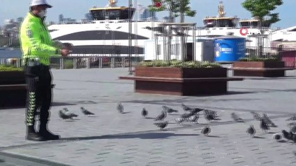 Trafik Polisleri Sokağa Çıkma Kısıtlamasında Güvercinleri Unutmadı