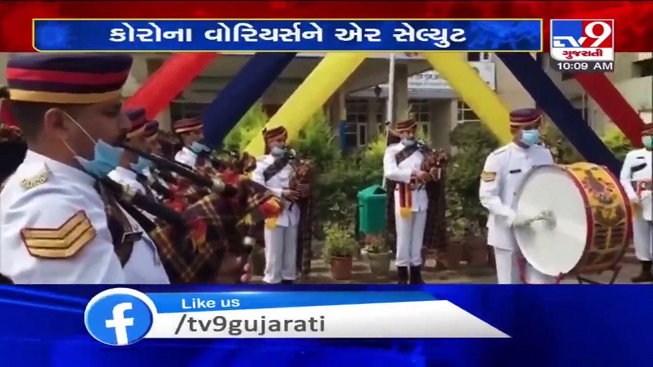 Coronavirus_ Choppers of the Indian Air Force shower flower petals on SVP hospital in Ahmedabad_ TV9