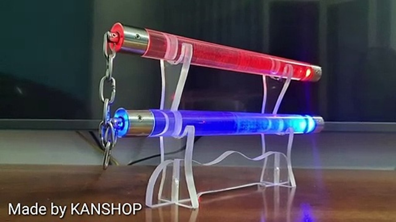 CÔN NHỊ KHÚC MICA ĐÈN LED, ĐẦU XOAY INOX 304. Made by #KANSHOP nunchaku