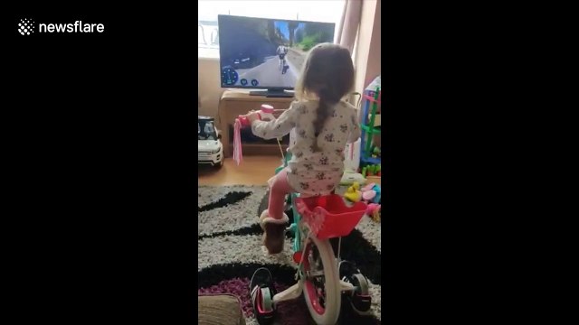 Parenting hack: UK mum creates indoor cycling 'studio' to keep her daughter occupied during COVID-19 lockdown