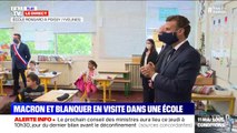 En visite dans une école, Emmanuel Macron explique les gestes barrières à des enfants