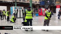 Social distancing preparations at Paris' Gare du Nord