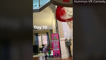 Dad Gets Good at His Daughter's Basketball Toy