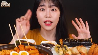 ASMR MUKBANG Spicy chicken Tteokbokki, Seasoned Chicken, Cheese Kimchi Gimbap, fried food, Eating