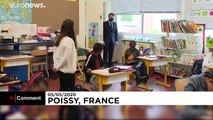 French President Emmanuel Macron visits school before lockdown is eased from May 11