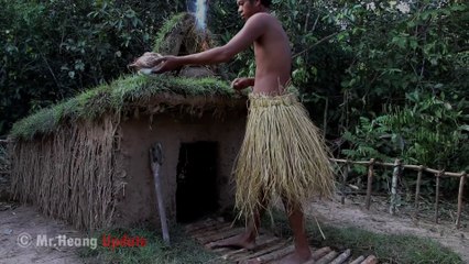 Build Green House With Grass Roof In Very Deep Jungle