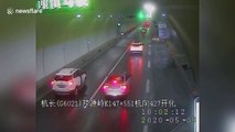 Man narrowly escapes being run over after dramatic car crash on Chinese expressway