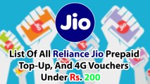 List Of All Reliance Jio Prepaid, Top Up, And 4G Vouchers Under Rs  200