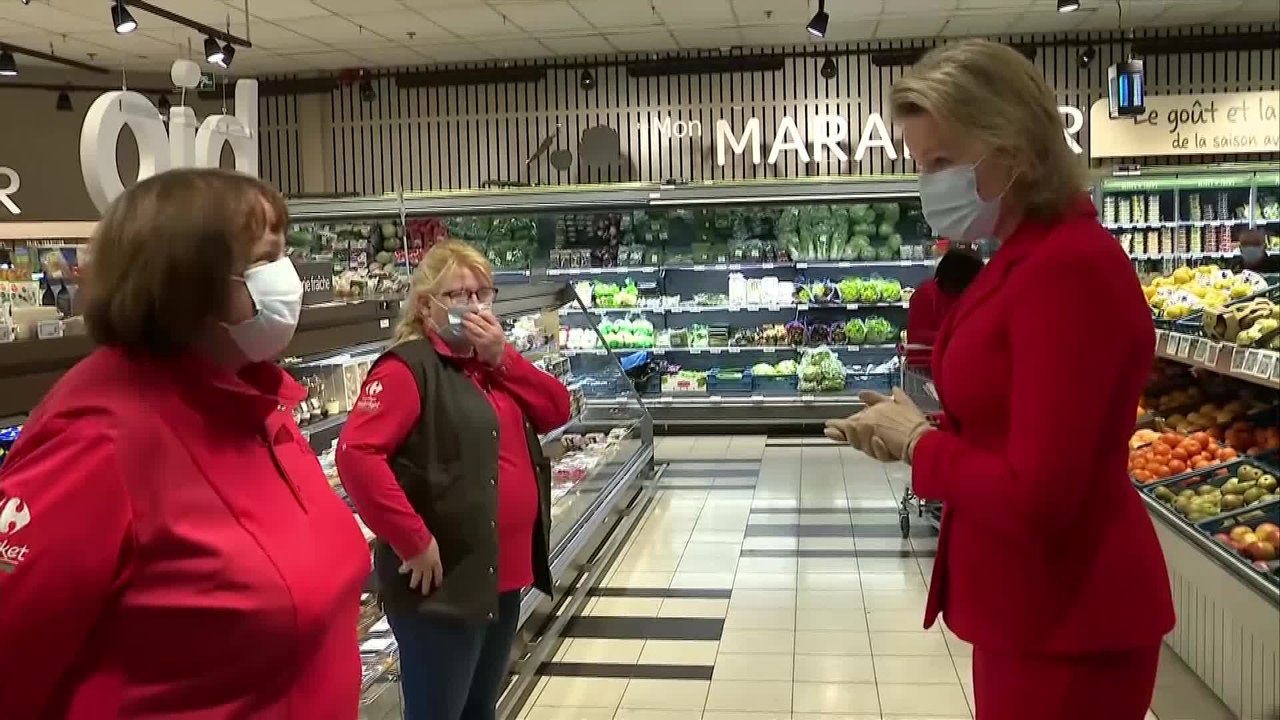 La reine Mathilde se rend au Carrefour Market de Gerpinnes pour soutenir les travailleurs