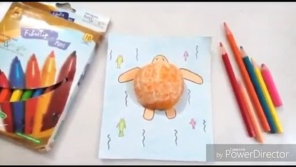 How to draw Turtle Drawing with an Orange - Drawing of turtle..