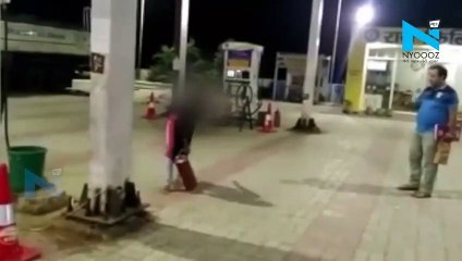 Drunk woman follows & abuses men at a patrol pump in MP