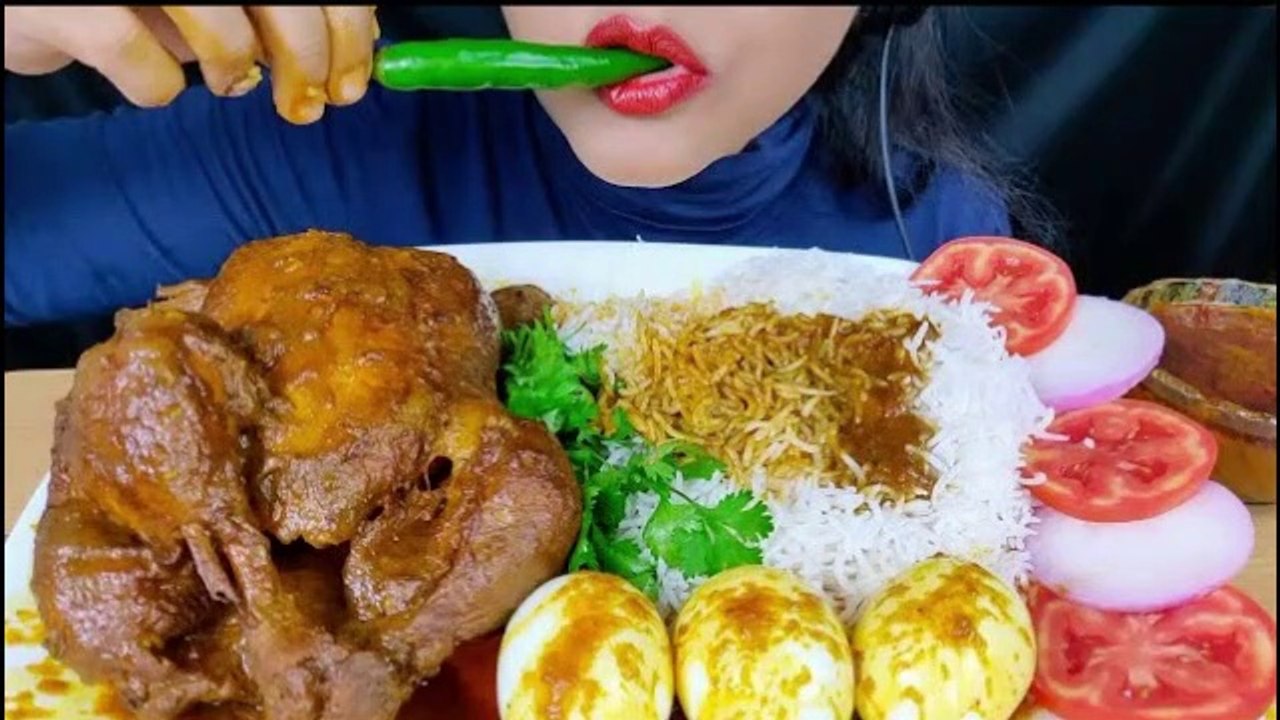 ASMR:EATING WHOLE CHICKEN CURRY AND EGGS WITH BASMATHI RICE*EATING SHOW*