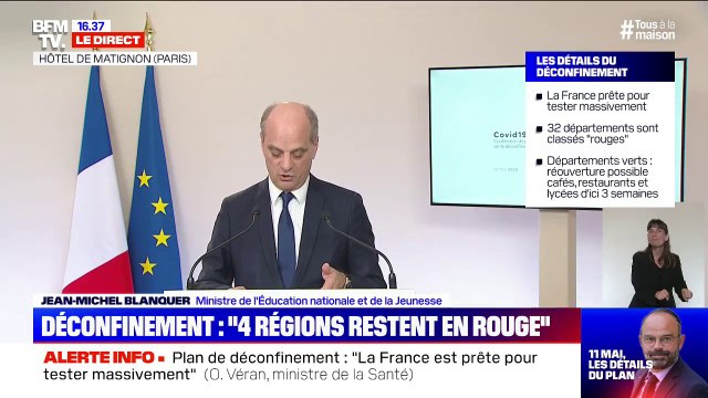 Jean-Michel Blanquer: 80 à 85% des écoles vont rouvrir la semaine du 11 mai