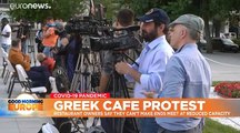 Coronavirus: Greek restaurateurs' empty chairs protest over social distancing plan