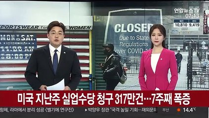 미국 지난주 실업수당 청구 317만건…7주째 폭증