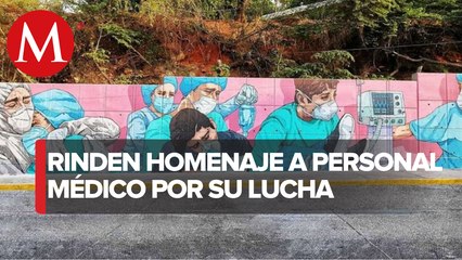 En 5 noches, plasman en mural la lucha de “Héroes sin capa” contra covid-19