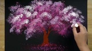 Bath Sponge & Q-tips painting technique _ How to draw Romantic Couple beside tree