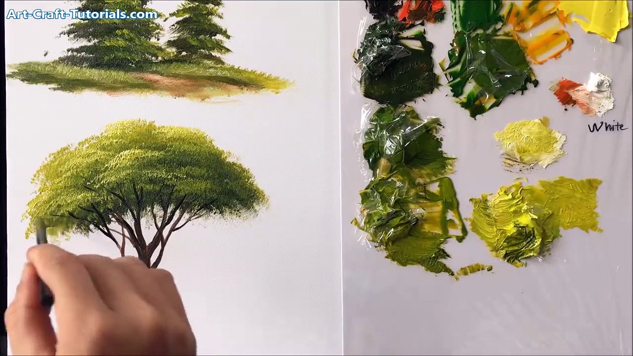 Painting Trees With A Fan Brush - Step By Step Acrylic Painting
