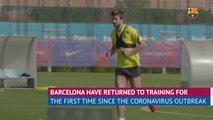 Barcelona train in hope of season resuming