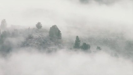 Clouds cover the hills of Yellowstone