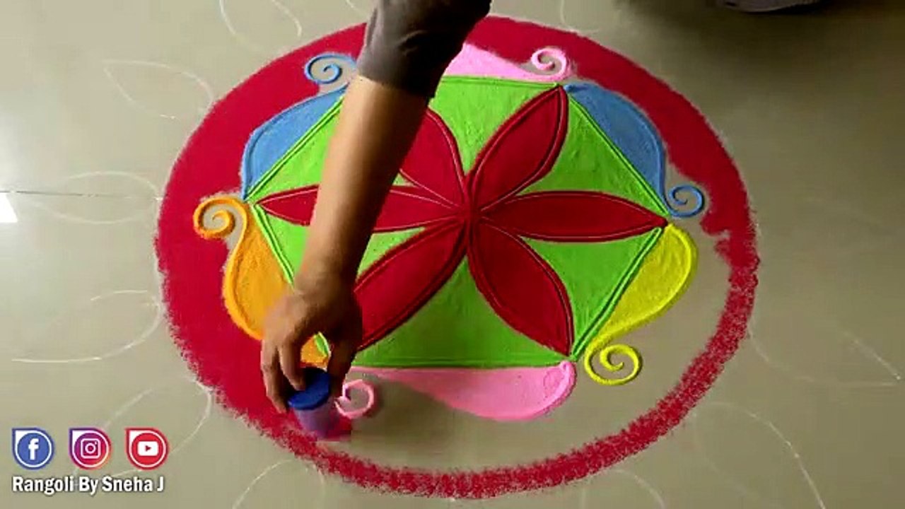 Big Multicolored ,Lotus Shaped, Rangoli For ,Diwali laxmi, pujan Dassera,  Easy Rangoli ,By Sneha J