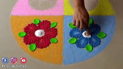 Big Multicolored, Flowers Rangoli  ,Very easy, big and ,attractive rangoli, for Diwali,  Sneha J