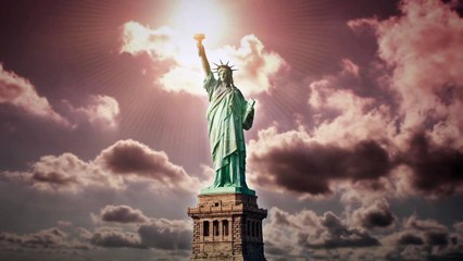 Animation Of Statue Of Liberty Under Clouds