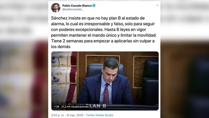 Casado acusa a Sánchez de querer seguir con "poderes excepcionales" prorrogando el estado de alarma