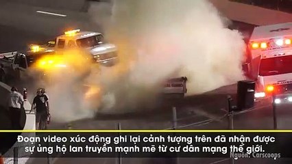 Ô tô gặp tai nạn bốc cháy nghi ngút, người cha bất chấp nguy hiểm chui vào xe cứu con trai